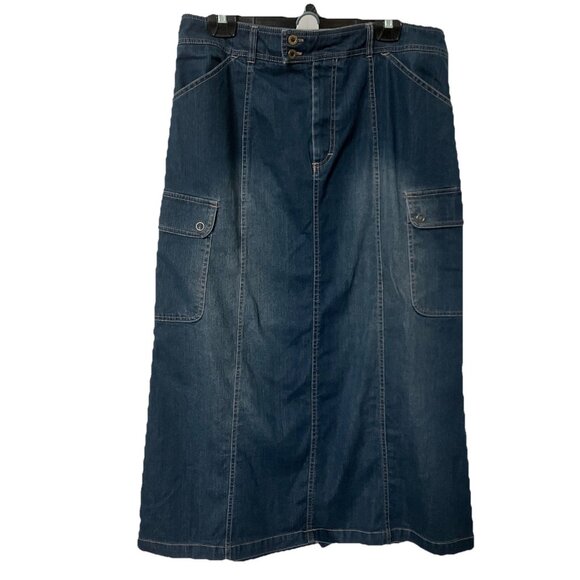 Y2K Gloria Vanderbilt Denim Maxi Skirt Missy Size 18 Cargo Pocket Long Blue - Picture 1 of 7